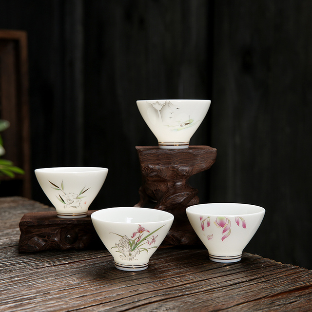 Ceramiczny zestaw 4 filiżanek do herbaty Suet jade, biały porcelanowy kubek herbaty, ręcznie robione akcesoria - Wianko - 2