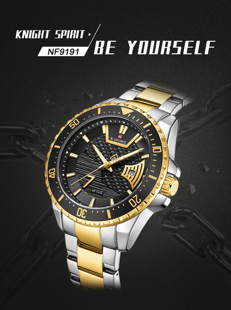 Zegarek męski NAVIFORCE biznes sport wodoodporny Standard, stal nierdzewna, wyświetlanie daty, duży zegar - Wianko - 1