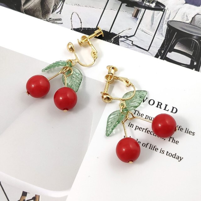 Kolczyki damske Ins Artist Sweet Fashion Fruit Cherry - bez kolczyków klipsy geometryczne biżuteria - Wianko - 3