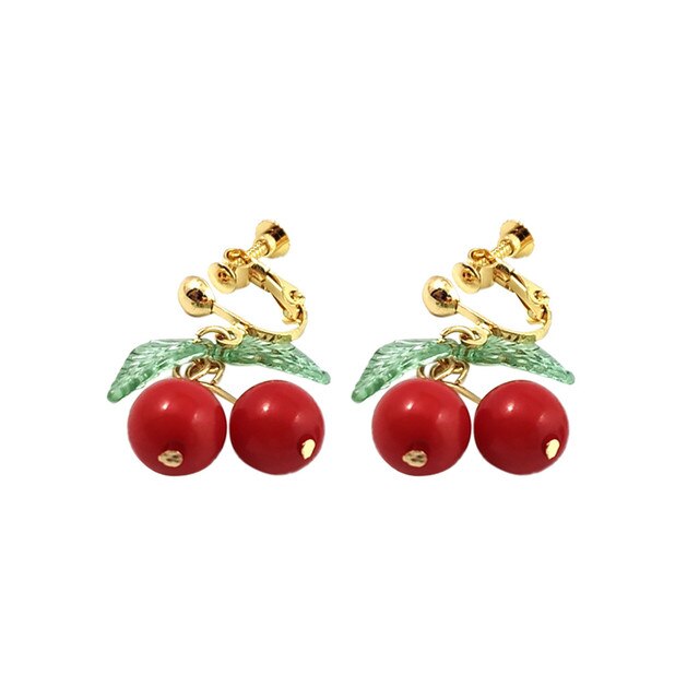 Kolczyki damske Ins Artist Sweet Fashion Fruit Cherry - bez kolczyków klipsy geometryczne biżuteria - Wianko - 2