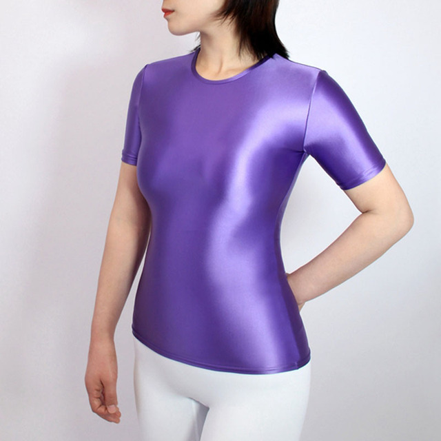 Koszulka sportowa z krótkim rękawem, błyszcząca i gładka, solidna i elastyczna, idealna do jogi dla kobiet - Wianko - 3