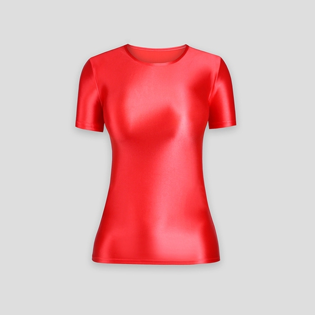 Koszulka sportowa z krótkim rękawem, błyszcząca i gładka, solidna i elastyczna, idealna do jogi dla kobiet - Wianko - 11
