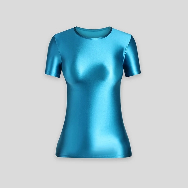 Koszulka sportowa z krótkim rękawem, błyszcząca i gładka, solidna i elastyczna, idealna do jogi dla kobiet - Wianko - 13
