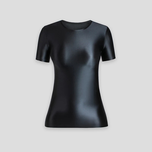 Koszulka sportowa z krótkim rękawem, błyszcząca i gładka, solidna i elastyczna, idealna do jogi dla kobiet - Wianko - 12