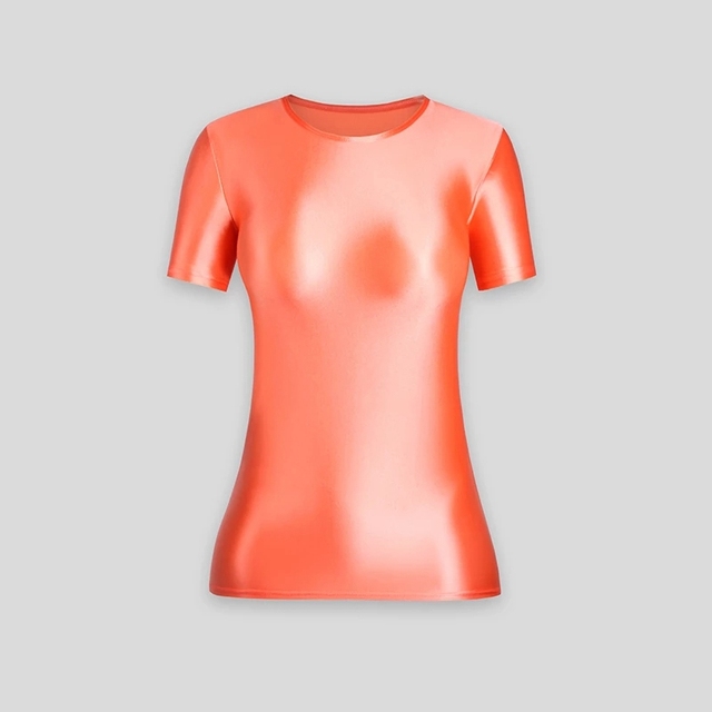 Koszulka sportowa z krótkim rękawem, błyszcząca i gładka, solidna i elastyczna, idealna do jogi dla kobiet - Wianko - 14
