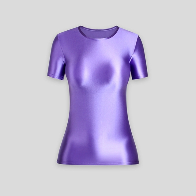 Koszulka sportowa z krótkim rękawem, błyszcząca i gładka, solidna i elastyczna, idealna do jogi dla kobiet - Wianko - 6
