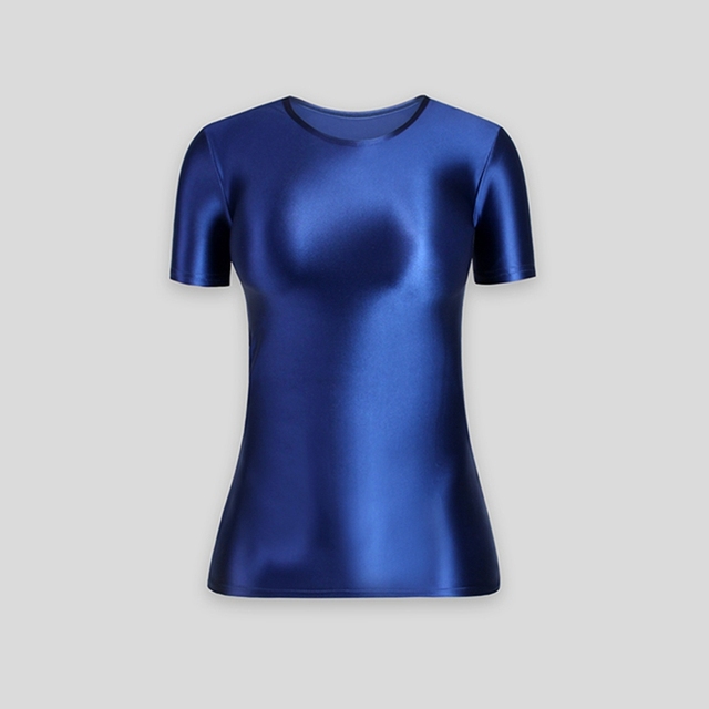 Koszulka sportowa z krótkim rękawem, błyszcząca i gładka, solidna i elastyczna, idealna do jogi dla kobiet - Wianko - 10