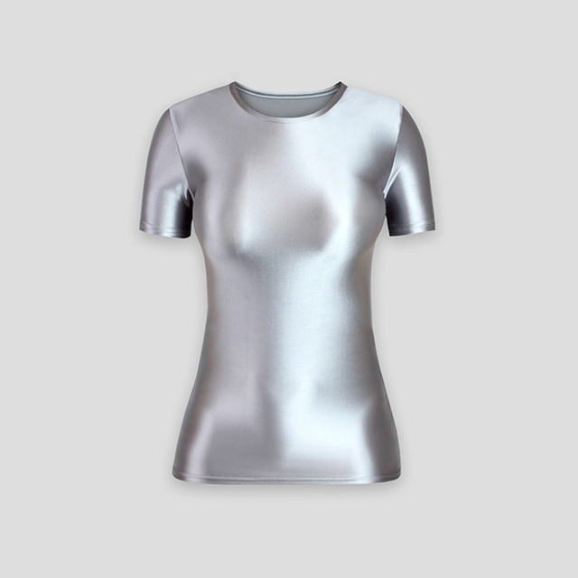 Koszulka sportowa z krótkim rękawem, błyszcząca i gładka, solidna i elastyczna, idealna do jogi dla kobiet - Wianko - 8