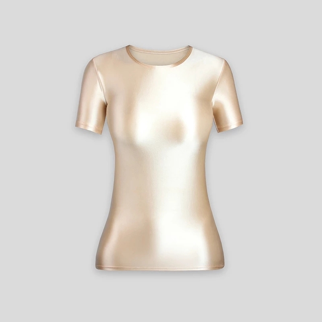 Koszulka sportowa z krótkim rękawem, błyszcząca i gładka, solidna i elastyczna, idealna do jogi dla kobiet - Wianko - 16