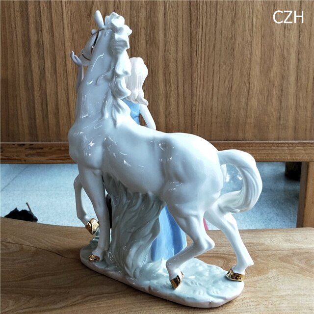 Antyczna porcelana księżniczka rzeźba biała statuetka konia - ozdoba do domu, rękodzieło, prezent dla córki - Wianko - 8