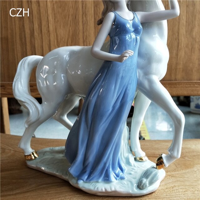 Antyczna porcelana księżniczka rzeźba biała statuetka konia - ozdoba do domu, rękodzieło, prezent dla córki - Wianko - 4