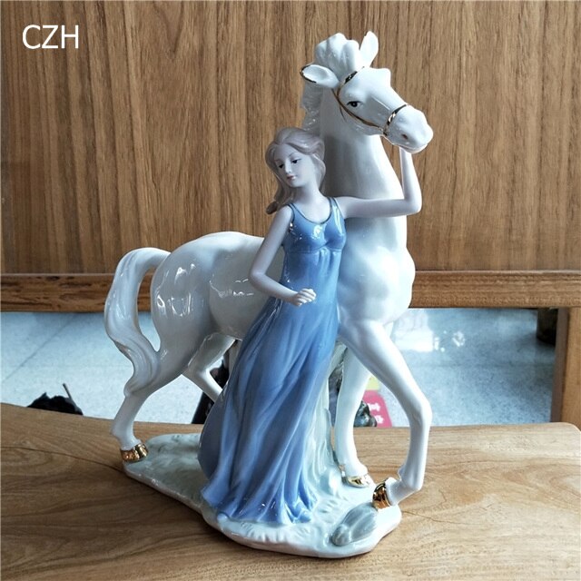 Antyczna porcelana księżniczka rzeźba biała statuetka konia - ozdoba do domu, rękodzieło, prezent dla córki - Wianko - 6