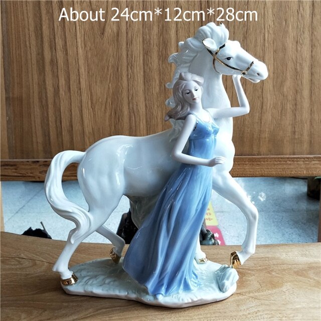 Antyczna porcelana księżniczka rzeźba biała statuetka konia - ozdoba do domu, rękodzieło, prezent dla córki - Wianko - 1