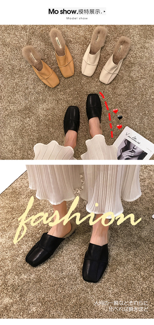 Damskie pantofle na niskim obcasie w stylu retro z sztucznym futrem - nowa kolekcja na jesień 2019 - Wianko - 7