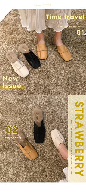 Damskie pantofle na niskim obcasie w stylu retro z sztucznym futrem - nowa kolekcja na jesień 2019 - Wianko - 5