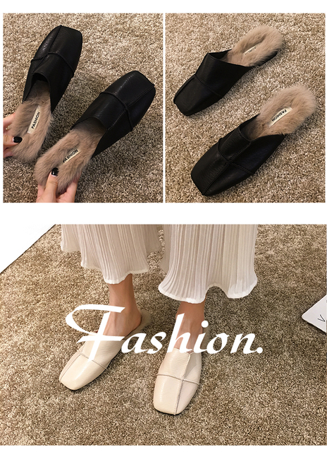 Damskie pantofle na niskim obcasie w stylu retro z sztucznym futrem - nowa kolekcja na jesień 2019 - Wianko - 9