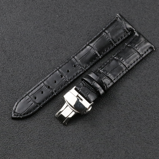 Skórzana klamra motylkowa pasek zegarka, automatyczny, r 20/22 mm, czarny, brązowy pas, wysoka jakość - Wianko - 7