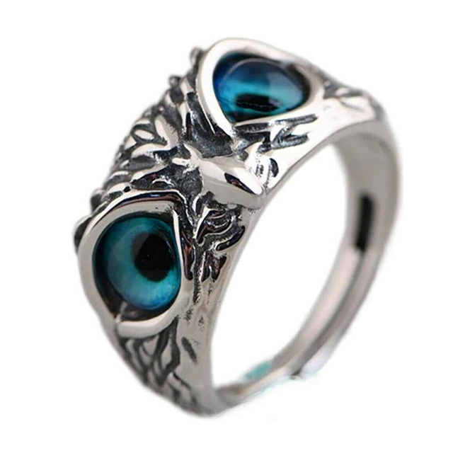Vintage regulowany pierścień ze srebrem i miedzią w kształcie demonicznych oczu sowy - biżuteria retro dla miłośniczek zwierząt - Wianko - 8