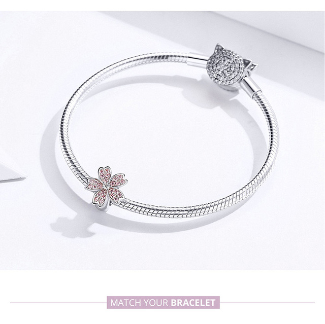 Koraliki BISAER Magnolia Orchidea Cerise - 925 srebro różowe kwiatowe charms, pasujące do bransoletek i bangles. Jewelry - Wianko - 12