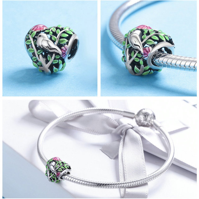 Koraliki BISAER Magnolia Orchidea Cerise - 925 srebro różowe kwiatowe charms, pasujące do bransoletek i bangles. Jewelry - Wianko - 27