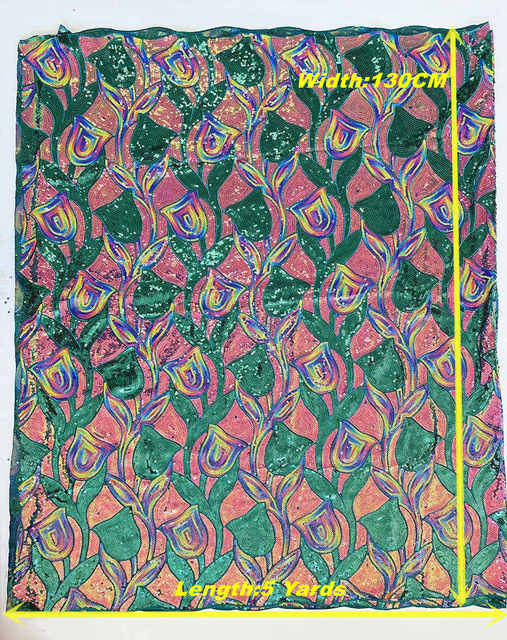 Zielony duży ślubny tiul koronka afrykańska francuska tkanina netto z cekinami - Wianko - 10