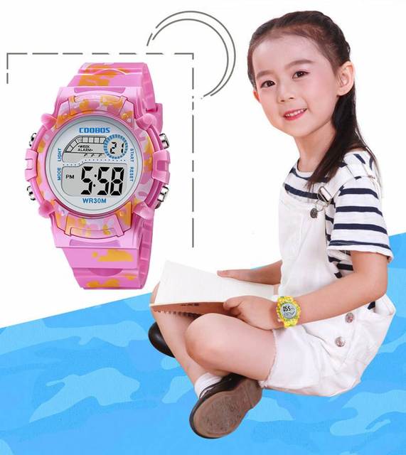 Chłopcy i dziewczęta, najlepszy prezent cyfrowy - różowy zegarek o kamuflażowym wzorze, niebieski sportowy, wodoodporny, z kalendarzem - Wianko - 6