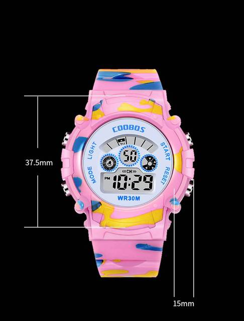 Chłopcy i dziewczęta, najlepszy prezent cyfrowy - różowy zegarek o kamuflażowym wzorze, niebieski sportowy, wodoodporny, z kalendarzem - Wianko - 8