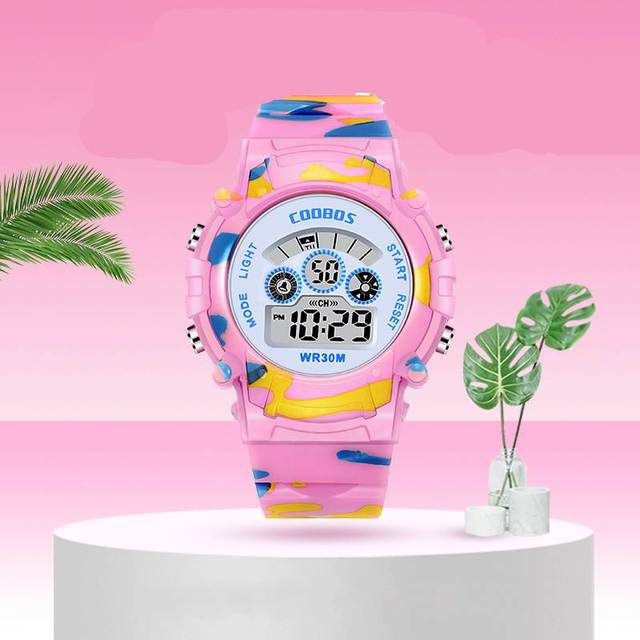 Chłopcy i dziewczęta, najlepszy prezent cyfrowy - różowy zegarek o kamuflażowym wzorze, niebieski sportowy, wodoodporny, z kalendarzem - Wianko - 7
