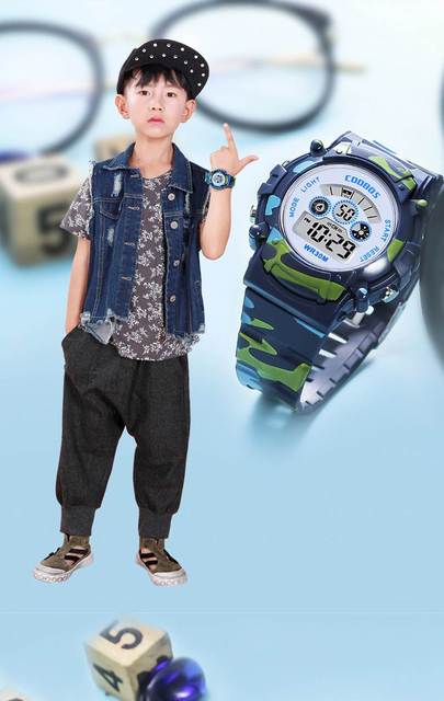 Chłopcy i dziewczęta, najlepszy prezent cyfrowy - różowy zegarek o kamuflażowym wzorze, niebieski sportowy, wodoodporny, z kalendarzem - Wianko - 12