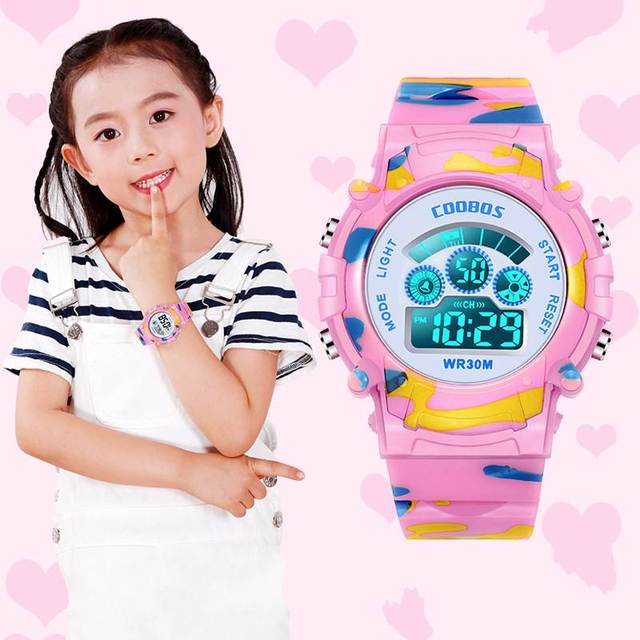 Chłopcy i dziewczęta, najlepszy prezent cyfrowy - różowy zegarek o kamuflażowym wzorze, niebieski sportowy, wodoodporny, z kalendarzem - Wianko - 4