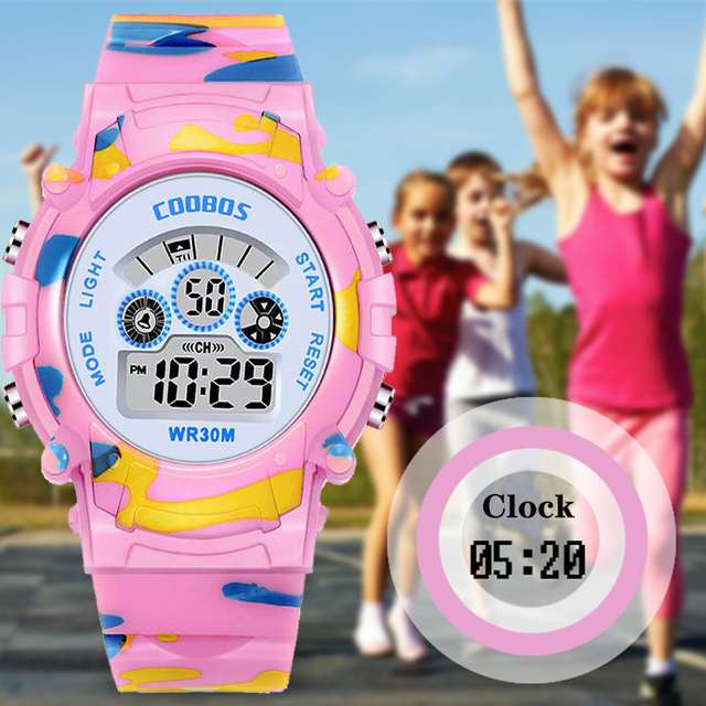 Chłopcy i dziewczęta, najlepszy prezent cyfrowy - różowy zegarek o kamuflażowym wzorze, niebieski sportowy, wodoodporny, z kalendarzem - Wianko - 1