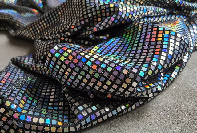 Metalowa tkanina DIY Cosplay z laserowymi cekinami w kolorze tęczy, opalizująca i odblaskowa - Wianko - 7