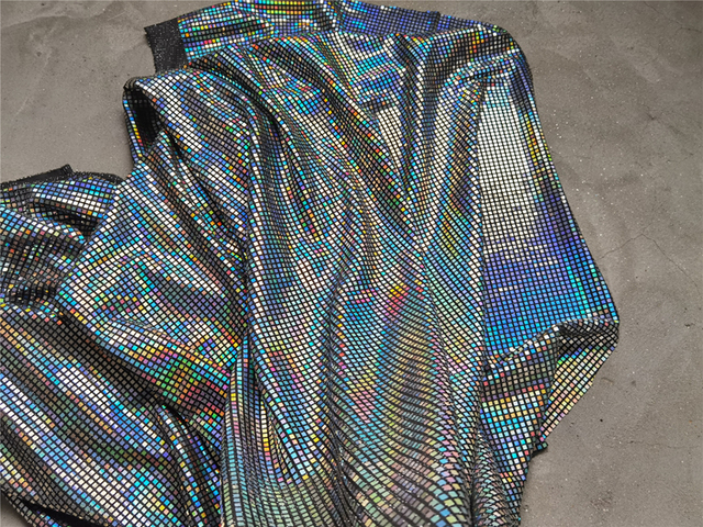 Metalowa tkanina DIY Cosplay z laserowymi cekinami w kolorze tęczy, opalizująca i odblaskowa - Wianko - 1