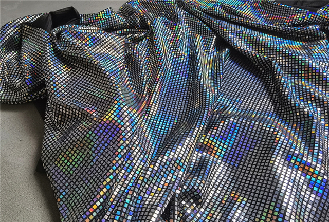 Metalowa tkanina DIY Cosplay z laserowymi cekinami w kolorze tęczy, opalizująca i odblaskowa - Wianko - 8
