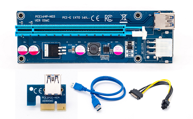 Karta rozszerzająca PCIe PCI-E PCI Express 1x do 16x z USB 3.0, kabel danych SATA 6Pin IDE i zasilacz Molex dla koparki BTC - 006C - Wianko - 1