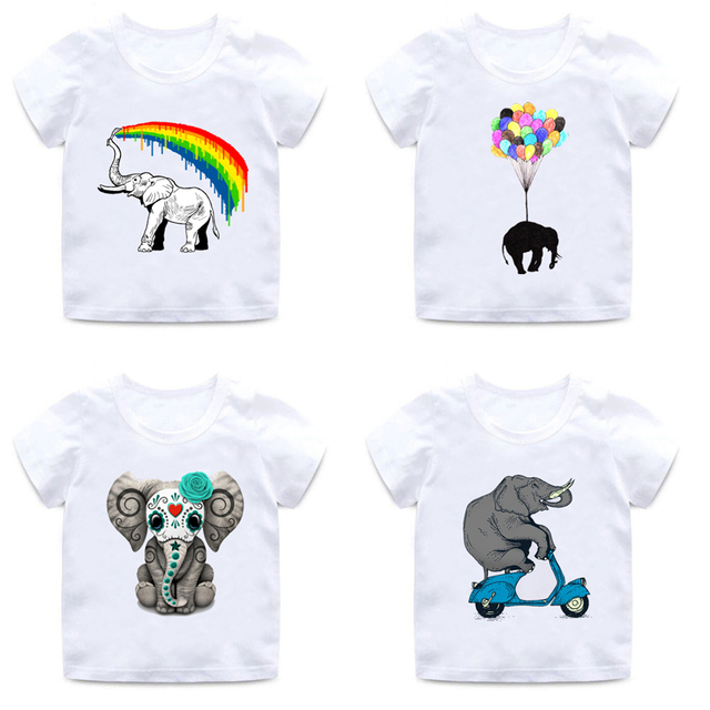 Dziecięcy T-shirt z nadrukiem słoń motocyklowy 3D - Wianko - 2