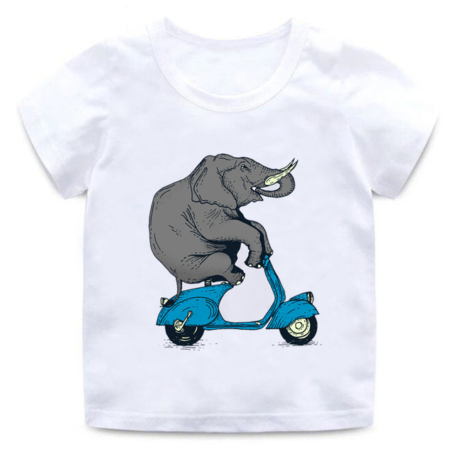 Dziecięcy T-shirt z nadrukiem słoń motocyklowy 3D - Wianko - 3