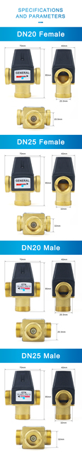 Mieszacz termostatyczny zawór DN20/25 mosiądz 3/4 -1 kobiet/gwint męski do solarnego podgrzewacza wody - akcesoria łazienkowe - Wianko - 2