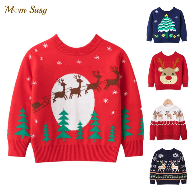 Dzianinowy sweter Boże Narodzenie dla chłopca dziewczynki z motywem śnieżynki i jelonka 2-8 lat - Wianko - 1