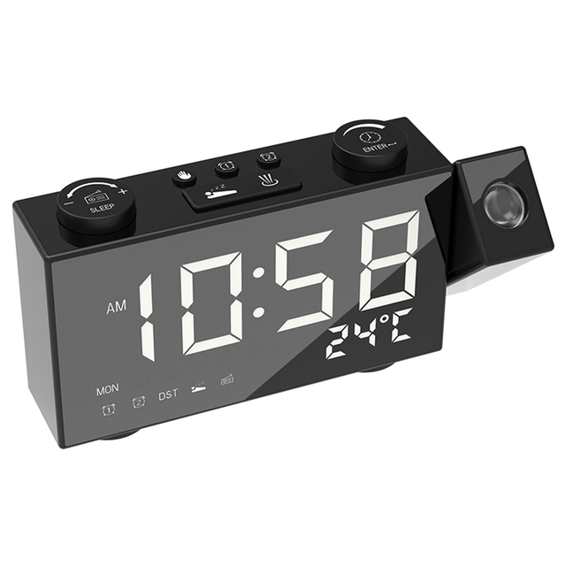 Budzik cyfrowy FM z projekcją na 6-calowym ekranie, regulacją jasności, termometrem i zasilaniem USB - Wianko - 19