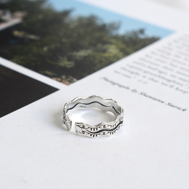 Regulowany pierścionek Vintage Wave dla kobiet - 925 srebro - Wianko - 3