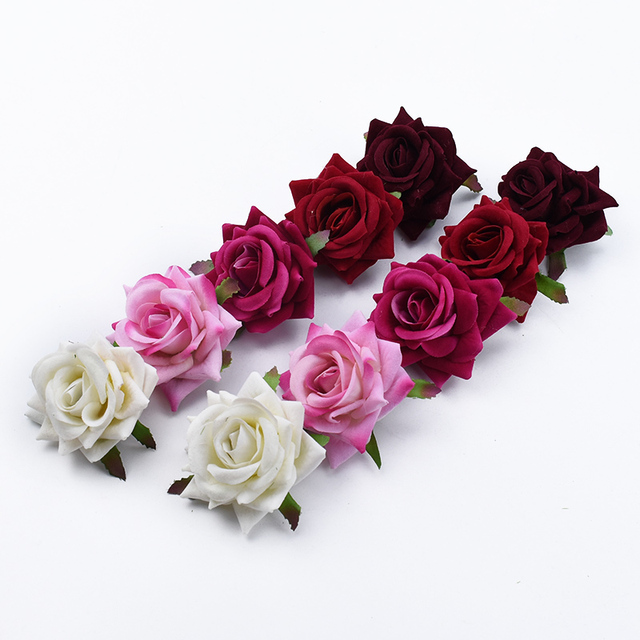 Jedwabne róże głowy 6CM - akcesoria ślubne, walentynkowe prezenty, dekoracje domowe, DIY - tanie kwiaty sztuczne - Wianko - 1