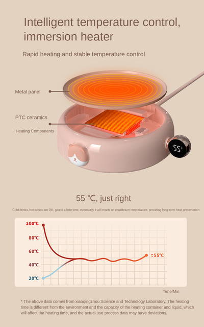 Ciepły kubek izolowany z podgrzewaczem - Office/Home - 55°C - kreatywny - termiczny - Wianko - 5