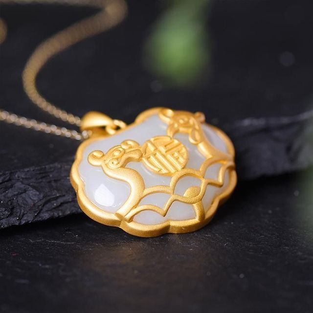 Złote wisiorki Hetian Jade srebrem inkrustowane, smok i feniks symbolizujący dobrobyt oraz długie życie - Wianko - 14
