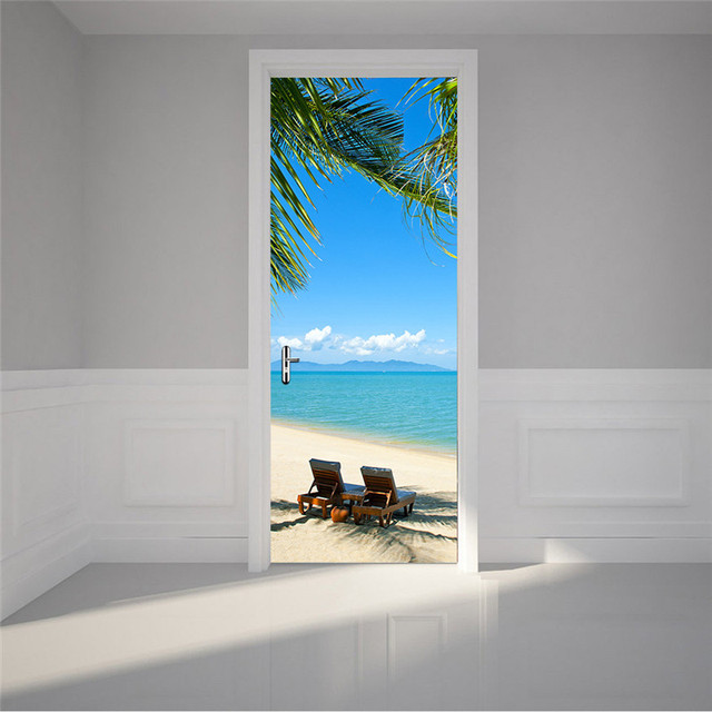 Lato - 3D tapety naklejki na drzwi samoprzylepne w stylu plaża morze - Wianko - 15