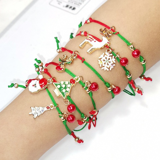 Biżuteria bożonarodzeniowa: Charm bransoletka i mikołaj choinka wisiorek z koralików łańcuszek dla dzieci i dorosłych - Wianko - 1