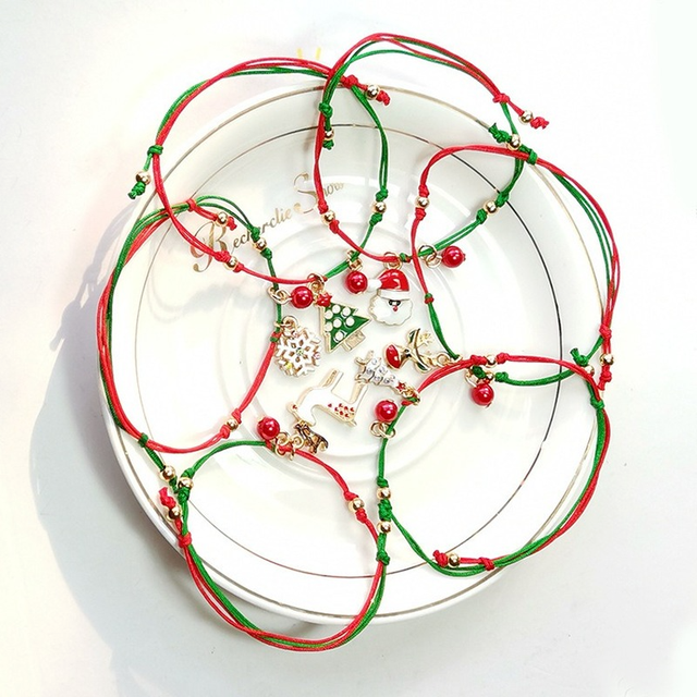 Biżuteria bożonarodzeniowa: Charm bransoletka i mikołaj choinka wisiorek z koralików łańcuszek dla dzieci i dorosłych - Wianko - 2