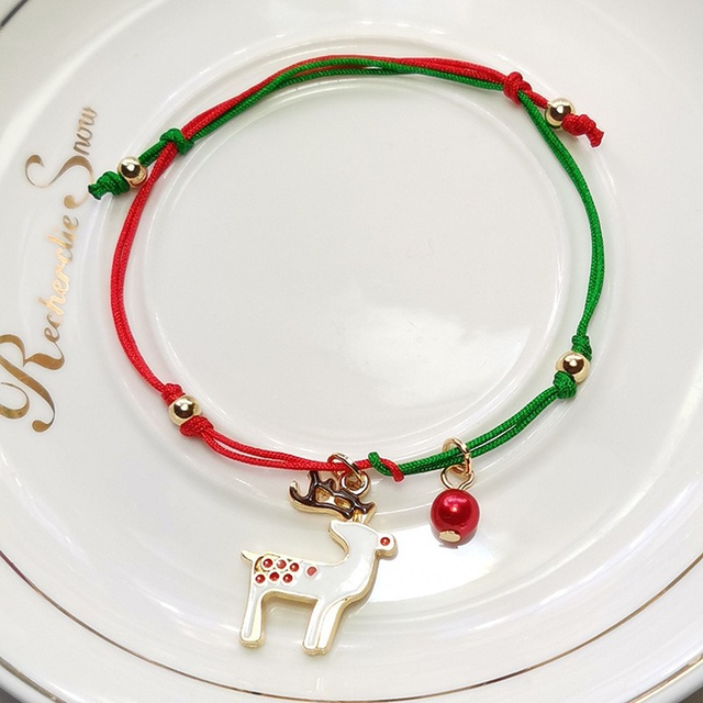 Biżuteria bożonarodzeniowa: Charm bransoletka i mikołaj choinka wisiorek z koralików łańcuszek dla dzieci i dorosłych - Wianko - 4