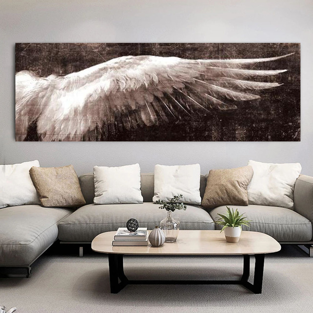 Plakat Vintage z czarno-białym obrazem skrzydeł anioła na płótnie do dekoracji domu i salonu - Wianko - 5