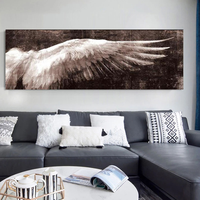 Plakat Vintage z czarno-białym obrazem skrzydeł anioła na płótnie do dekoracji domu i salonu - Wianko - 3